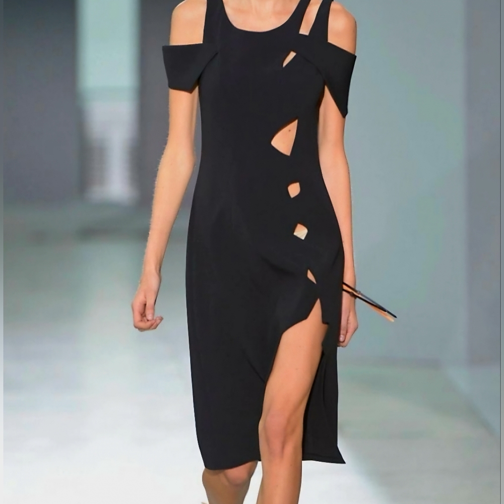 Christopher Kane Round Neck Cracked Seam Dress Black Runway Dress